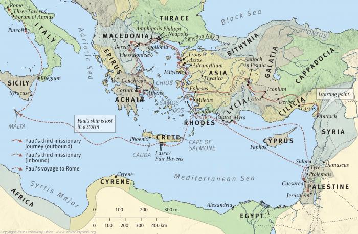 Map 14: Paul's Third Missionary Journey and His Voyage to Rome