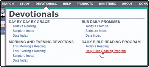 Daily Bible Reading Program in Menu