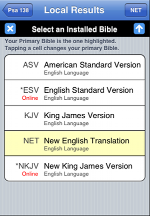 NET Bible selected for search