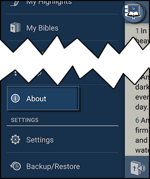 About in the Navigation Menu
