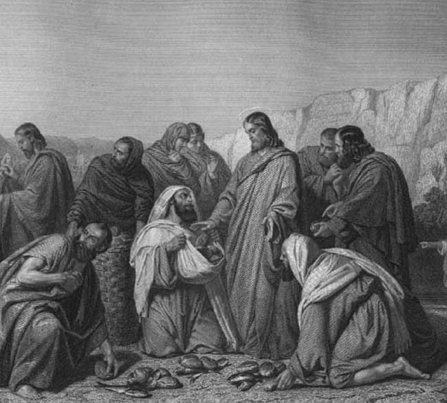The Miracle of the Loaves and Fishes (engraving) Luke Image