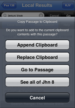 tap on the results brings up options