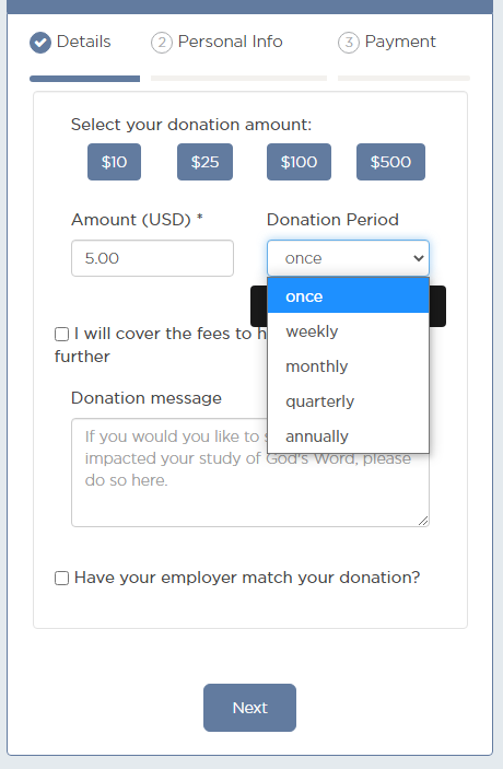 Select your donation frequency