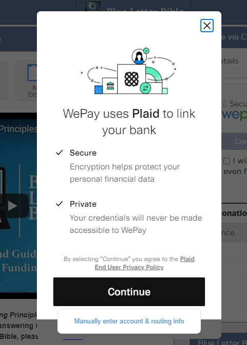 WePay Plaid popup