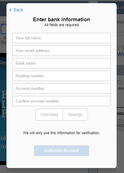 Manually enter account and routing info